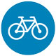 Blauer Kreis in dem ein Fahrrad abgebildet ist, symbolisiert das Firmenfahrrad