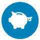 blauer Kreis in dem ein Sparschwein abgebildet ist, symbolisiert die betriebliche Altersvorsorge