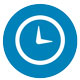 Blauer Kreis in dem eine Uhr abgebildet ist, symbolisiert die flexible Arbeitszeit
